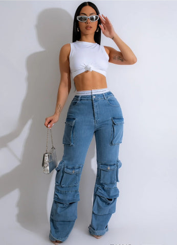 Niki elastic waist cargo jeans