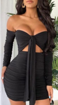 Off shoulder cinched body-con dress
