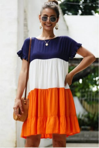 Nina color block dress ruffle sleeve dress