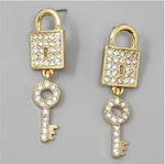 Lock with key pave drop earring