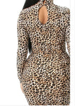 Mock neck leopard print bodycon dress