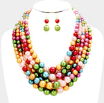 Layered multi color pearl necklace