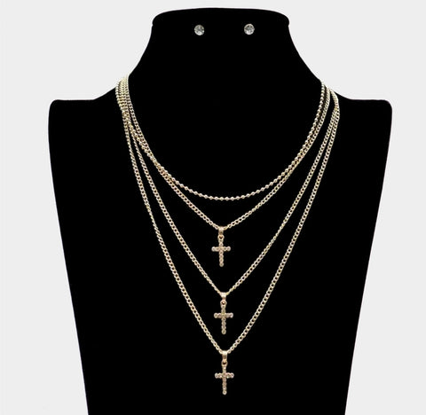 Cross pendant layered necklace