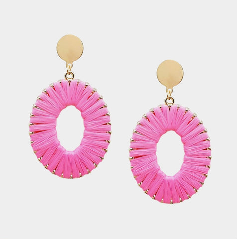 Oval dangle hoop earrings- Pink