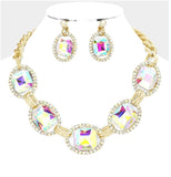 Pave trim glass crystal link necklace